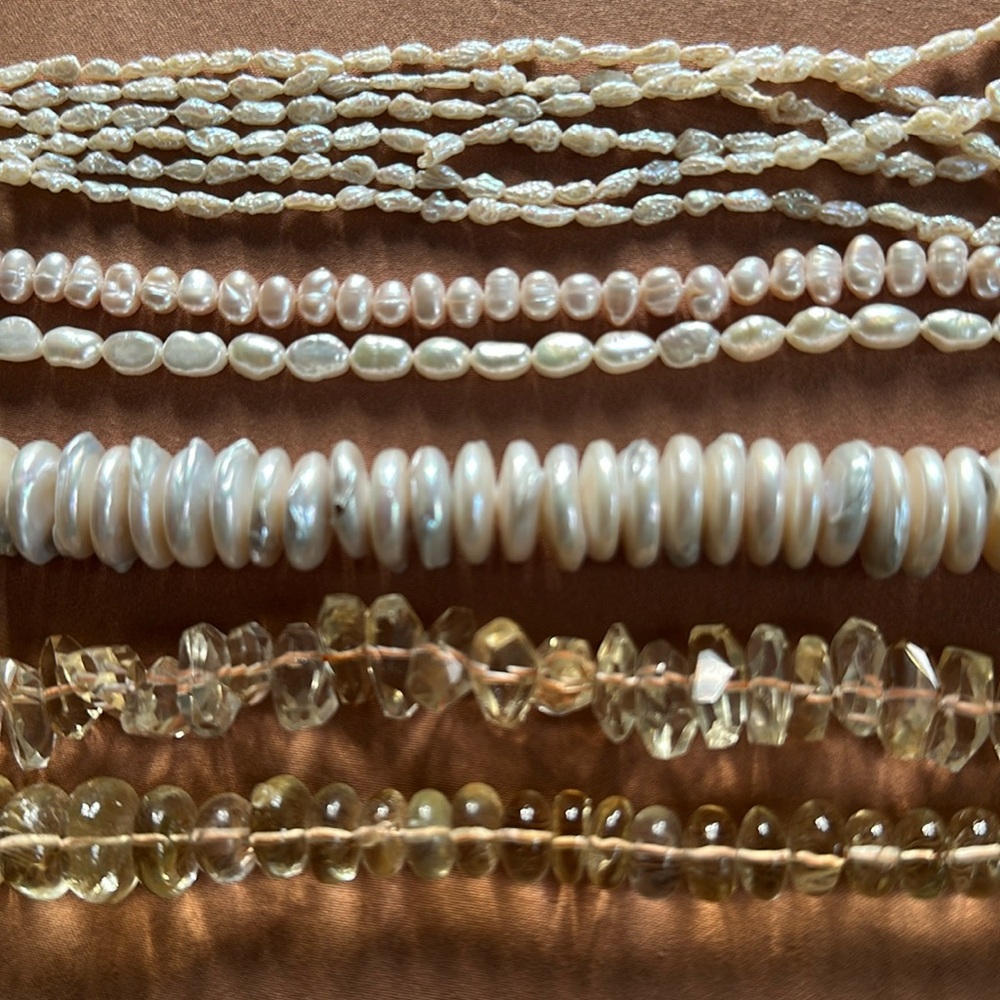 Real freshwater pearl bead strands + lemon quartz